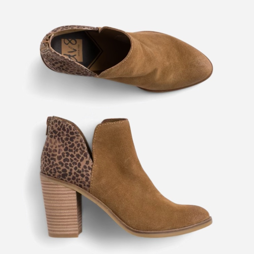 Suede stacked heel booty